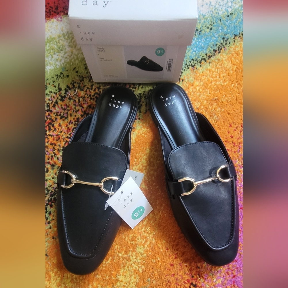 A New Day Black Loafers with Gold Accent